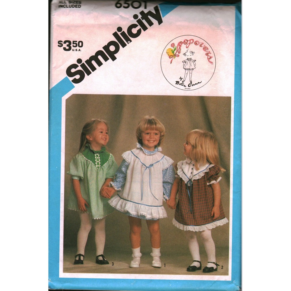 Simplicity 6501 Toddlers Dresses Panties Sewing Pattern 1984 Bebe Cann Popovers